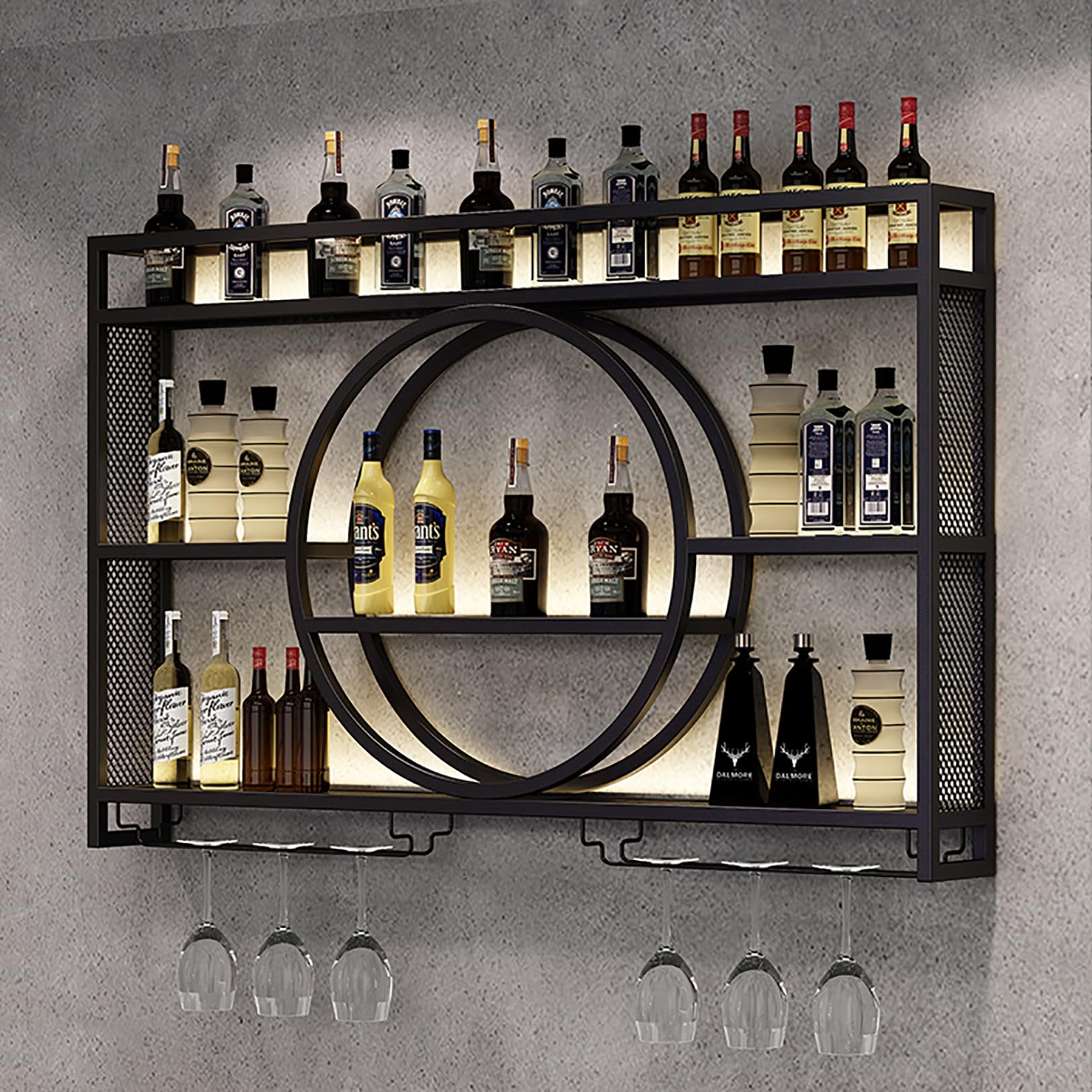 Présentoir à vin moderne en métal noir et finitions haut de gamme pour bouteilles de vin