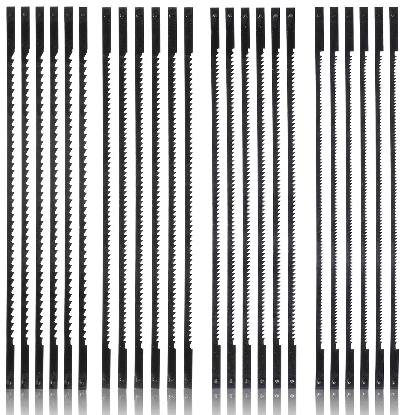 Juego de 24 hojas de sierra de calar con pasador, acero al carbono de 127 mm, 10/15/18/24 dientes, hojas de sierra de precisión estándar adecuadas para cortar madera, metal y plástico.