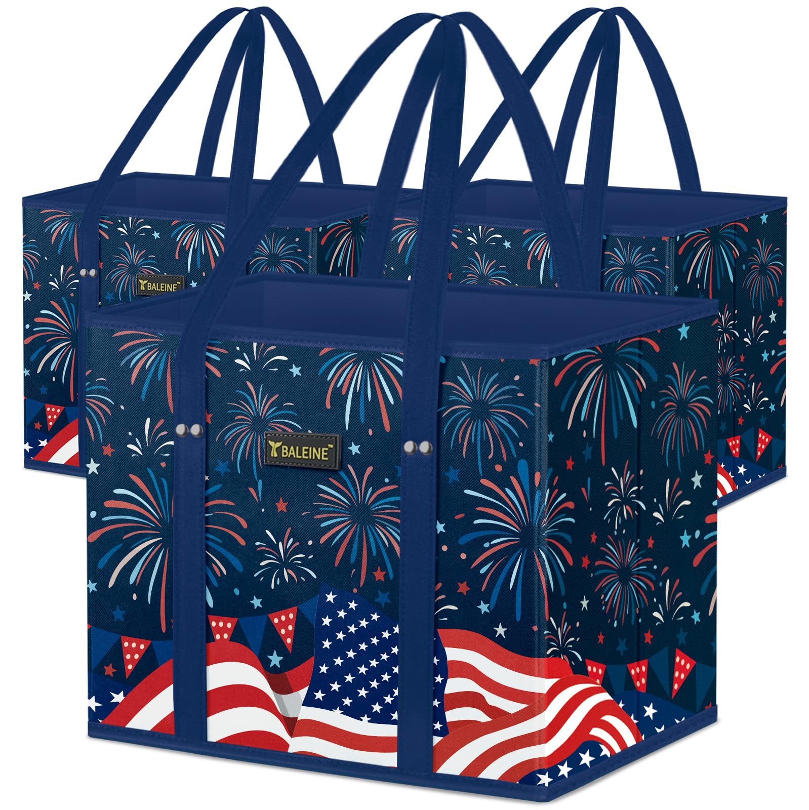 BALEINE 3PK Reusable Grocery Bags, Heavy Duty Shopping Tote Bag