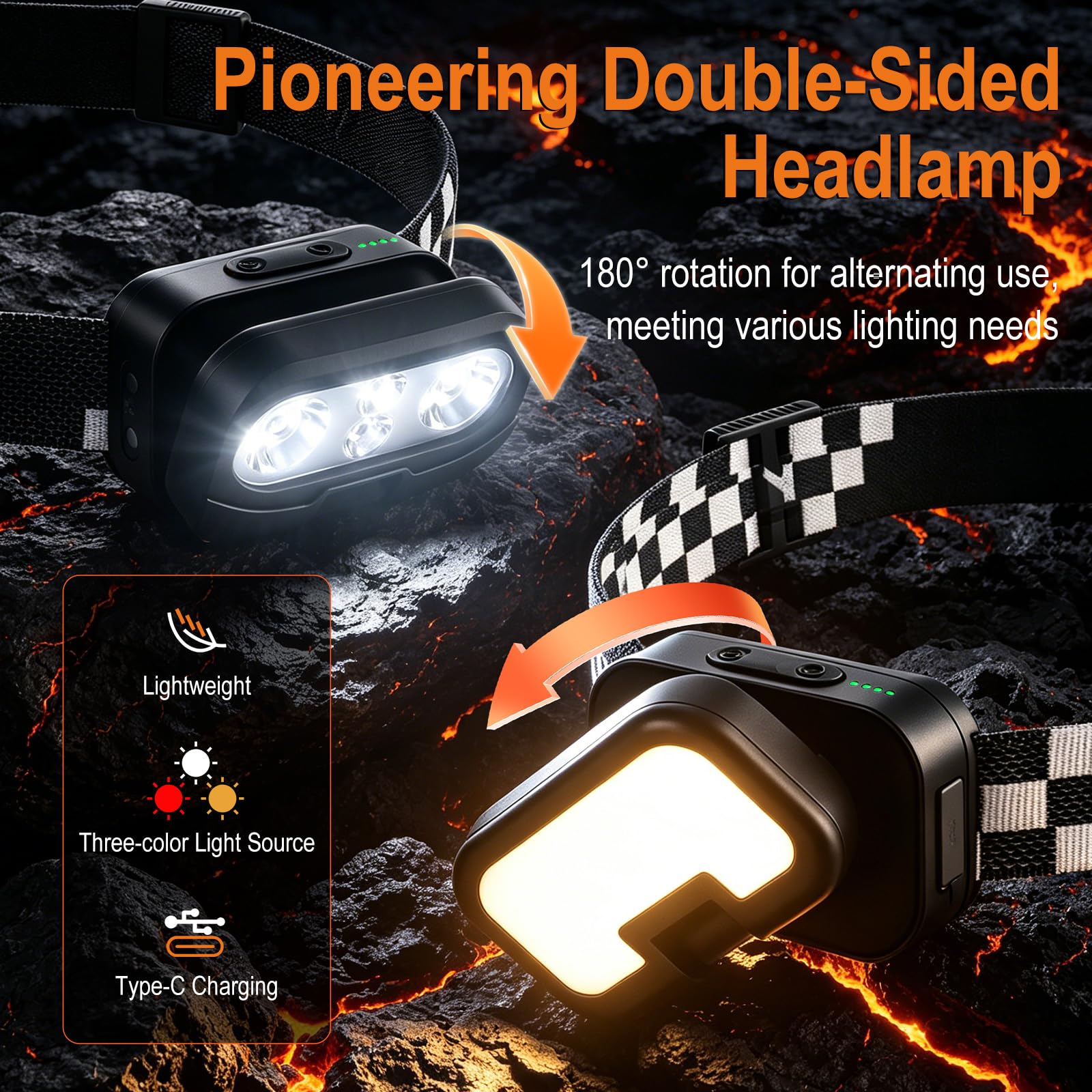 BORUIT Torcia frontale a LED ricaricabile, con sensore super luminoso e zona vicina, luce bianca calda, luce rossa, impermeabile IP66, mini torcia frontale per jogging, campeggio, pesca, ecc.