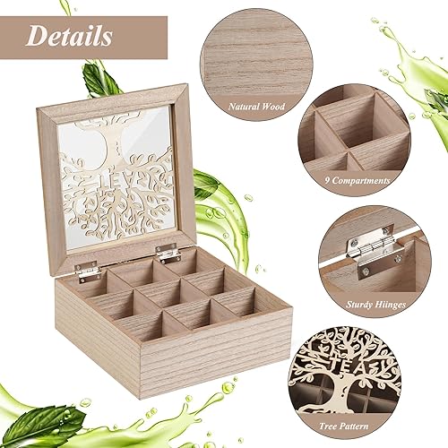 Miniatura 6 de handrong Organizador de caja de té, organizador de té para bolsas de té, soporte de té de madera para bolsas de té, organizador de almacenamiento de