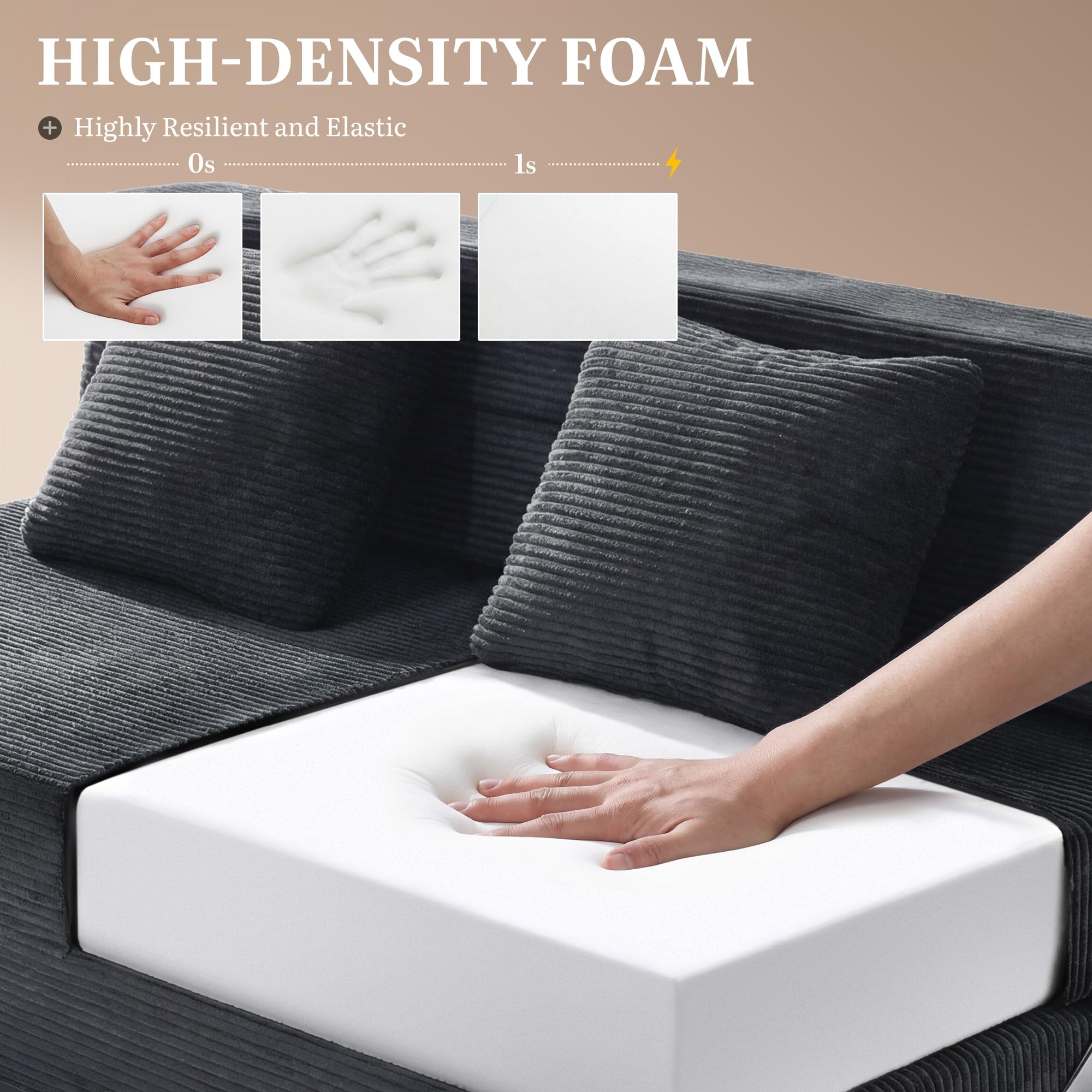YITAHOME Convertible Sofa Bed | Floor Futon Couch with Corduroy Cover & High-Density Memory Foam, Folding Chair Bed for Dorms Guest Room and Apartment, Queen