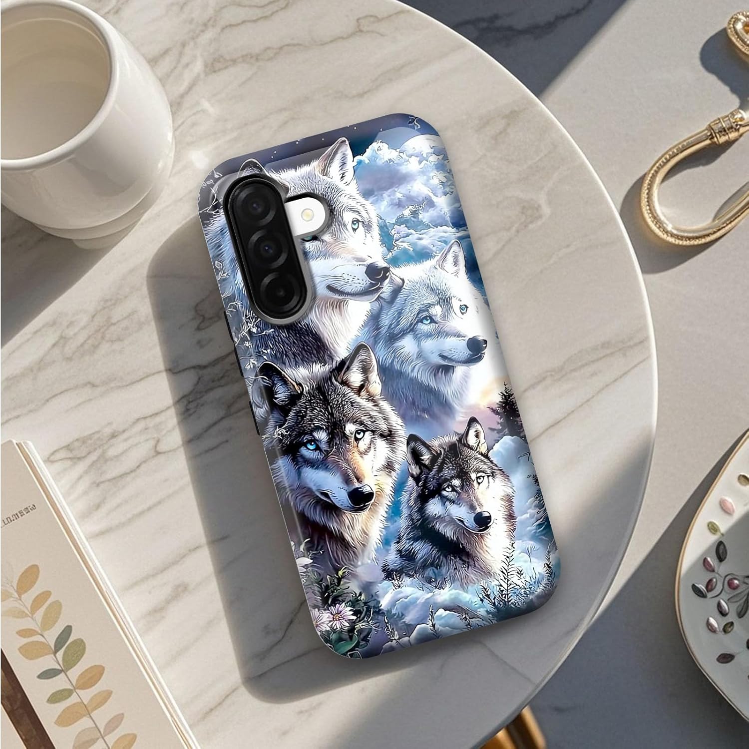 for Samsung Galaxy A36 5G Phone Case with Double Layer Protection, Wolves in The Moonlight Film Design 2 in 1 Phone Cover, Hard Back Panel + Soft TPU Inner