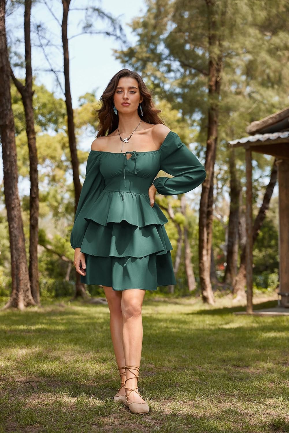 Scarlet Darkness Renaissance Dress for Women Off Shoulder Long Sleeve Medieval Corset Dresses - Image 5