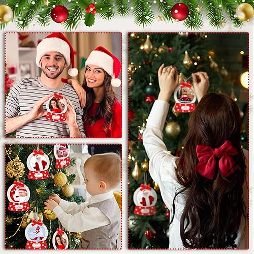 Miniatura 6 de Blulu 24 piezas de adornos de bola de nieve de Navidad a granel, marco de fotos de Navidad, adornos colgantes de Navidad para árbol de Navidad,