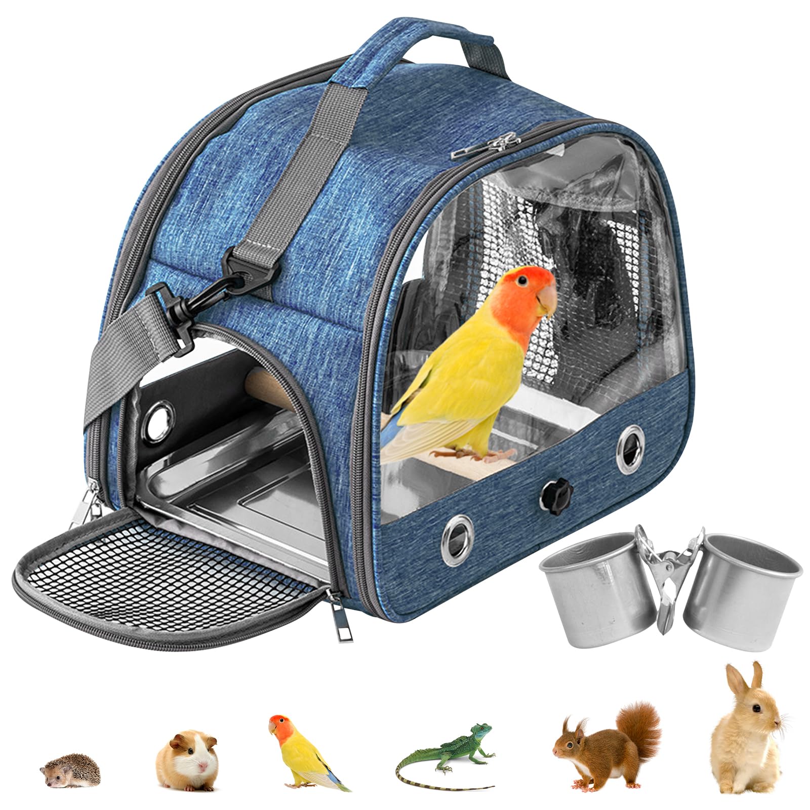 Boîte de transport pour oiseaux : sac à dos pour oiseaux avec perchoir et plateau en acier inoxydable, boîte de transport légère et respirante, cage de voyage pour perroquets perruches (33 x 17