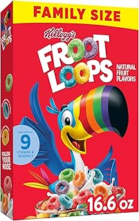 Kellogg’s Froot Loops Breakfast Cereal, Kids Cereal, Family Breakfast, Family Size, Original, 16.6oz Box (1 Box)