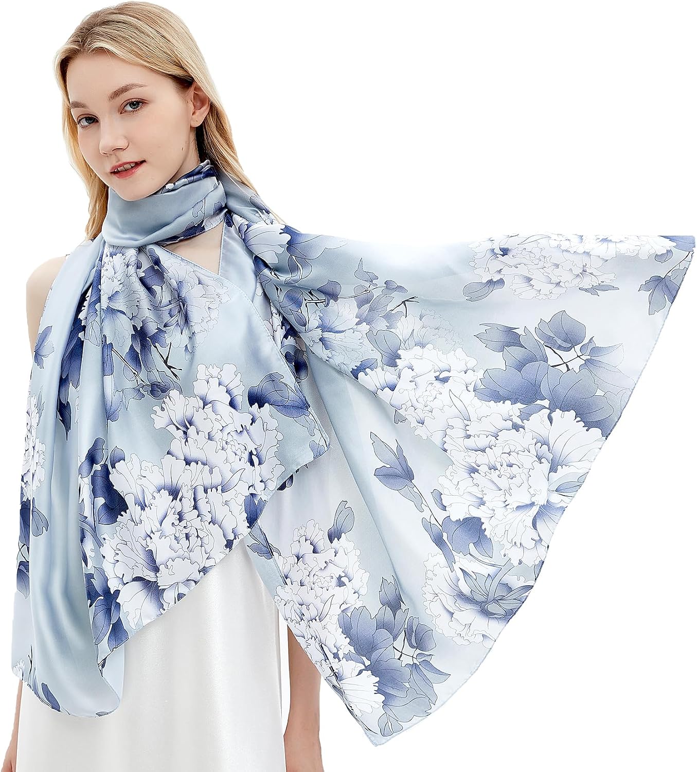 Silk Scarf for Women Fashion Long Satin Lightweight Large Shawl Wrap Printed Sleep 70''X35''