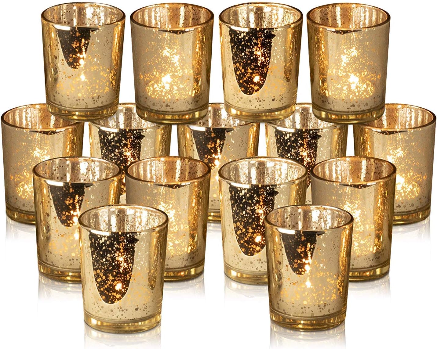 Stunning Gold Mercury Votive Candle Holders - Set of 15 Elegant Glass Votives