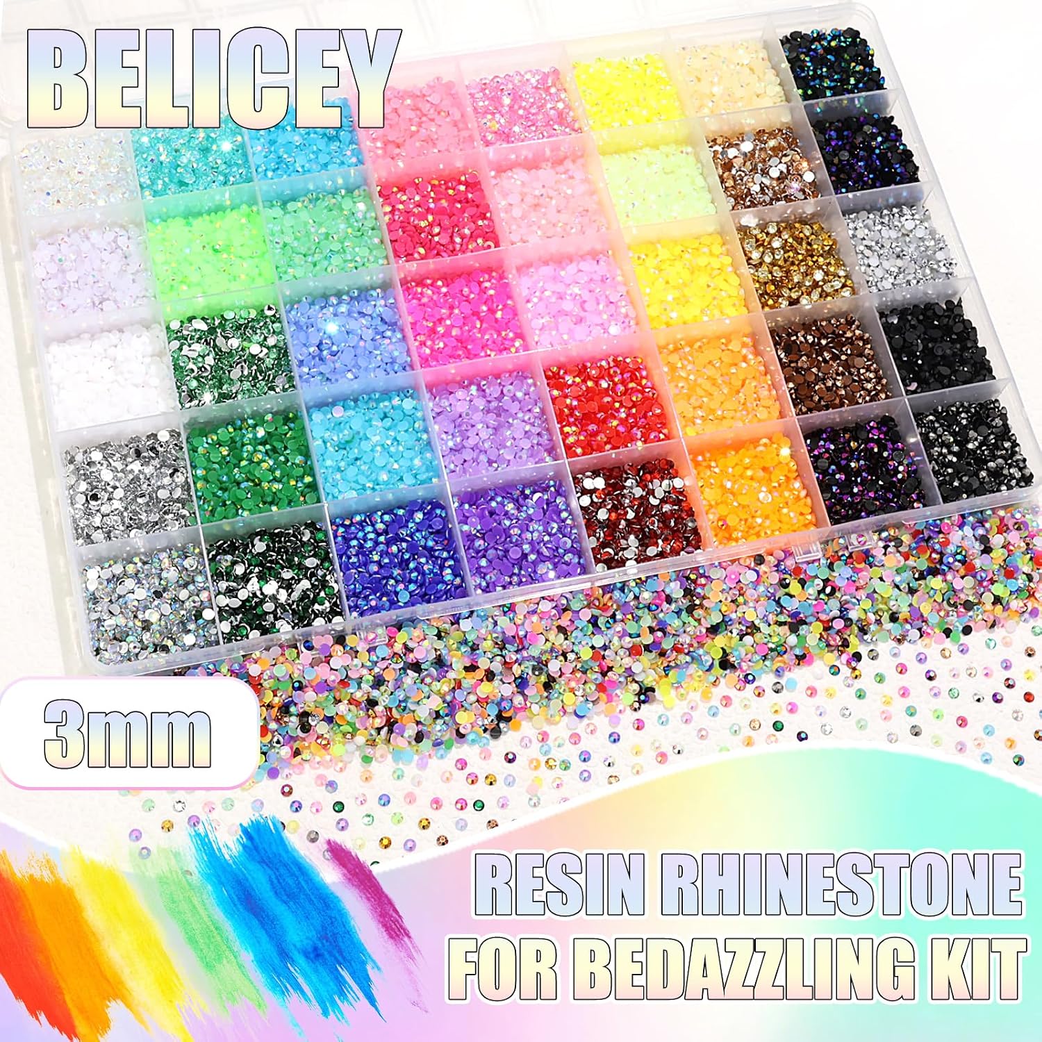BELICEY Resin Bedazzling Kit 3MM AB Color Flatback Jelly Rhinestones for Bedazzling 40 Brids Diamond Art Crystals Bedazzling Gem for DIY Craft Clothing Nails Makeup with Tweezers Pen