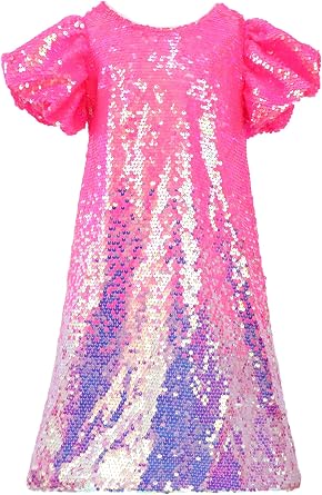 2Bunnies Girls Ombre Pastel Gradient Shimmer Sparkle Colorful Sequin Party Dress