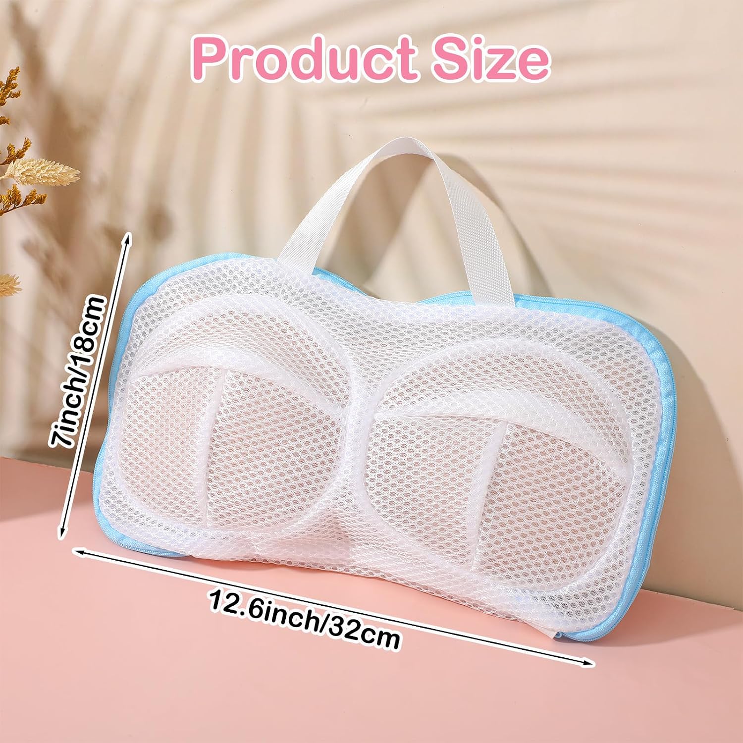 6-Pack Bra Wash Bags for Laundry, Underwear Brassiere Bag Set with Zipper, Blue Trim Polyester Mesh Lingerie Protector for Washing Machine, Fits A-C Cups