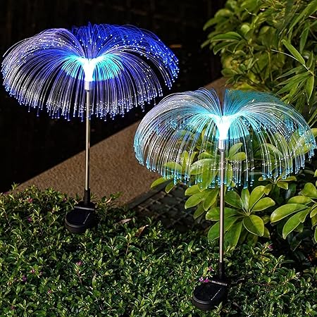 MADHAV TRADERS Solar Garden Lights Outdoor 2 Pack, 7 Color Changing Solar Flowers Garden Lights, Waterproof Outdoor Decorative Solar Jellyfish Light for Yard Patio Garden Pathway Holiday Decorations