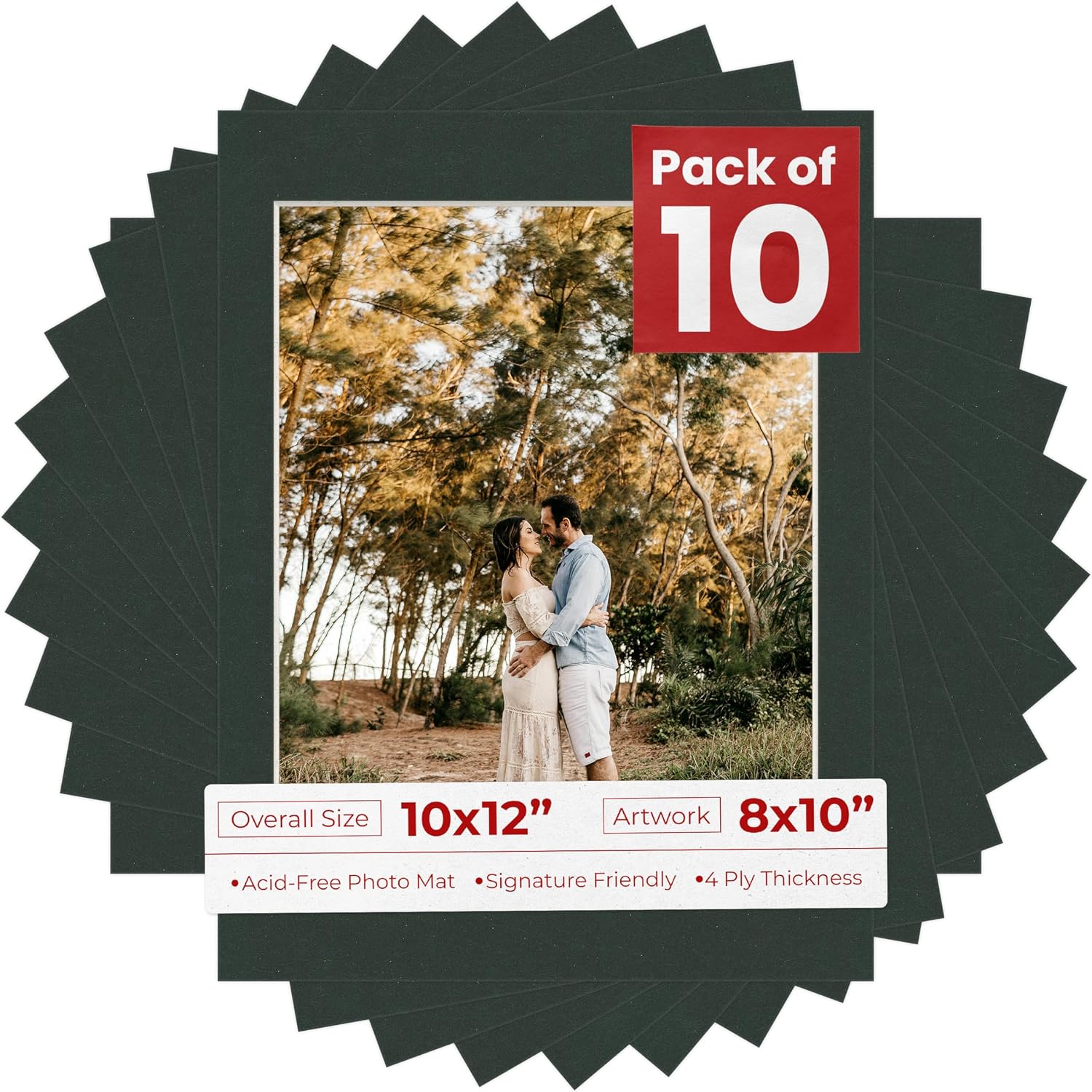8x10 Mat for 10x12 Frame - Precut Mat Board Acid-Free Black 8x10 Photo Matte Made to Fit a 10x12 Picture Frame, Premium Matboard for Family Photos, Show Kits, Art, Picture Framing, Pack of 10 Mats