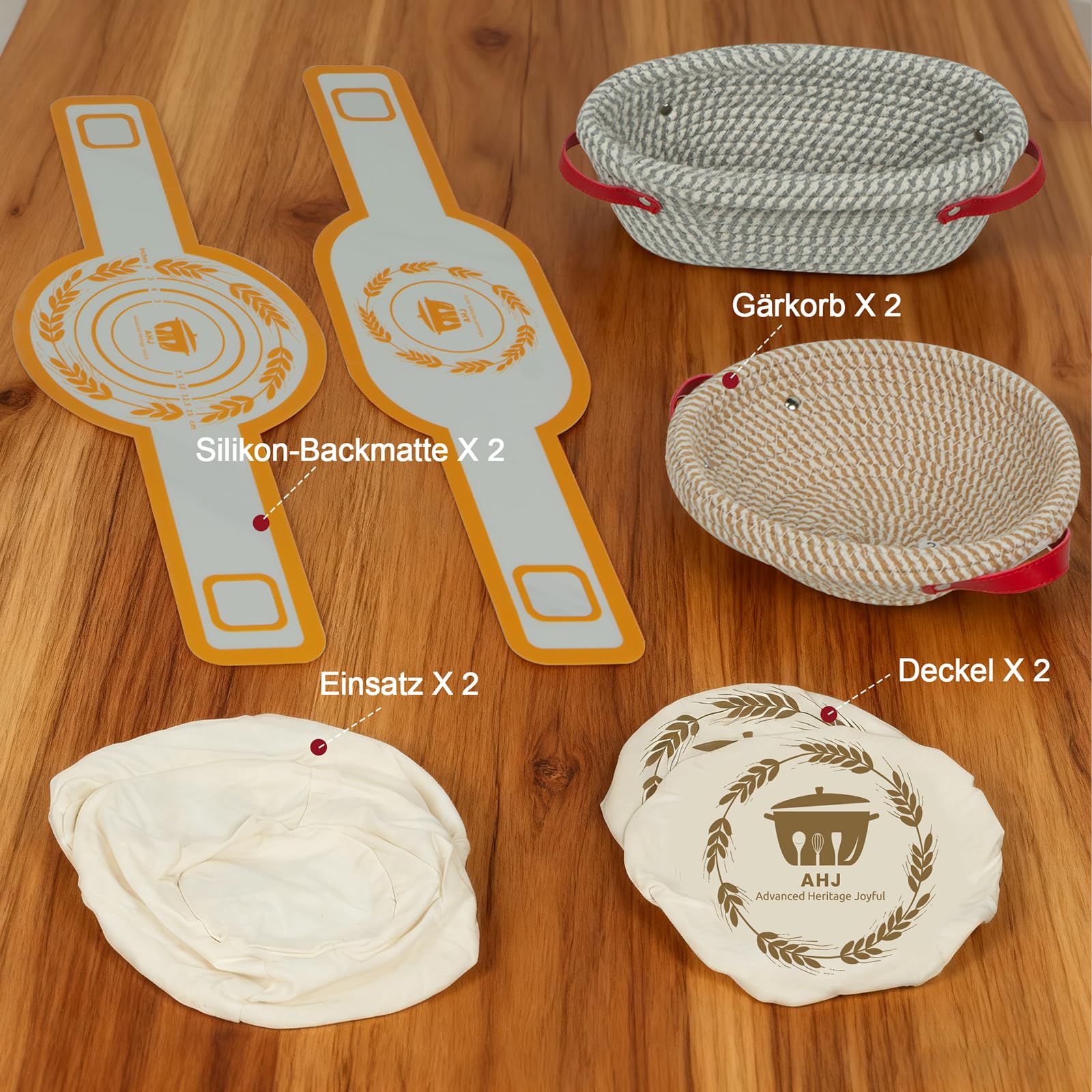 Ensemble de Bannetons pour Pain au Levain, Banetton à pain de Rond (24 cm) et Ovale (28 cm) avec Housses en Toile, Tapis de Cuisson Silicone, Panier a pain pour Débutants et Boulanger
