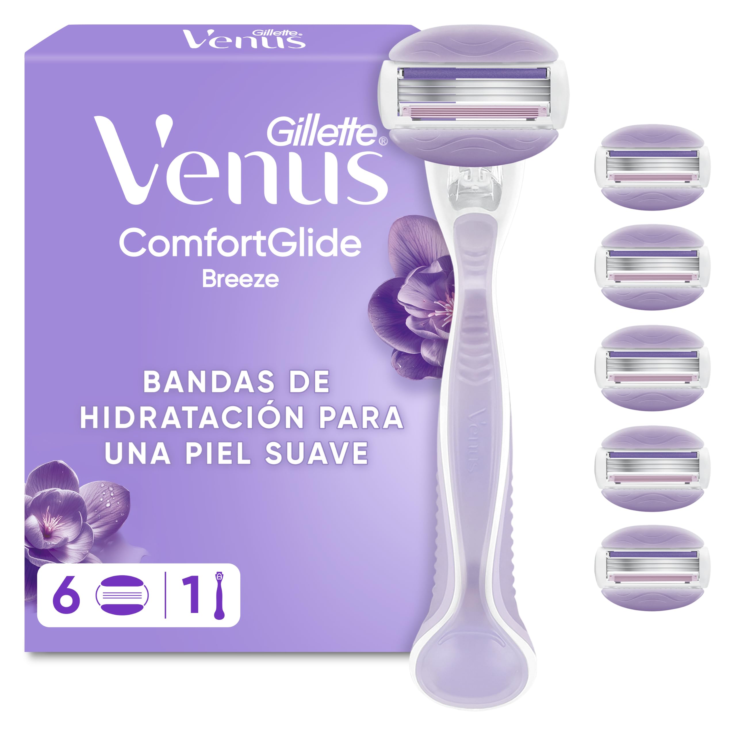 Gillette Venus Comfortglide Breeze, Maquinilla de Afeitar Mujer, 1 Mango + 6 Recambios de 3 Hojas, para Una Depilación Suave, Apurada Y Duradera