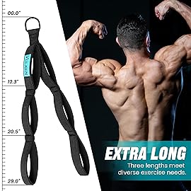 Vulken Tricep Rope Cable Attachments for Gym. Extra Long Tricep Rope LAT Pulldown Attachments Three Size in One Multi Workout Rope Handles Gym Accessories, Black