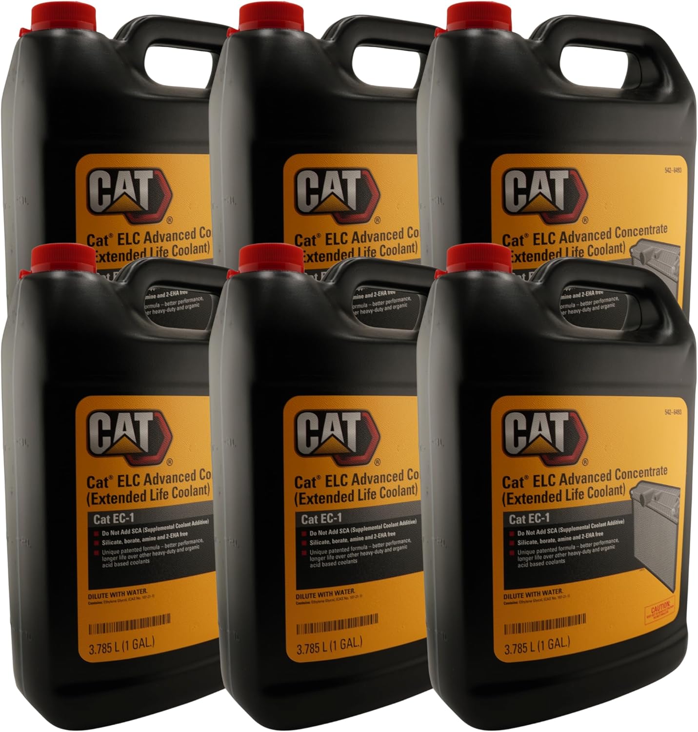 CAT 542-6493 (5426493) ELC Advanced Extended Life Coolant Concentrate – 1 Gallon Bottle – Genuine EC-1 Coolant, Dilute with Ion-Free Water, Contains Bittering Agent (Case of 6)
