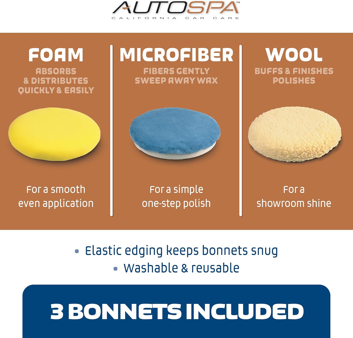 AutoSpa 94009AS Dual Speed 6" Professional Polisher with 3 Bonus Bonnets