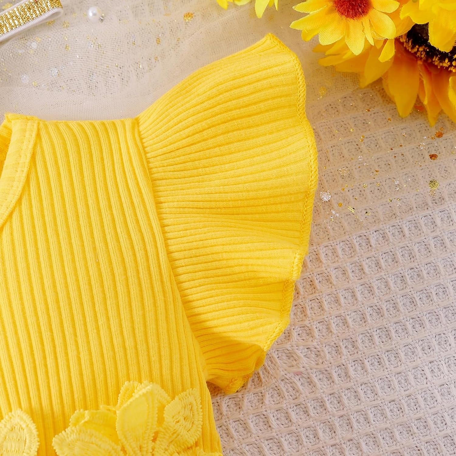 Baby Girl Clothes Summer Outfit Romper Skirt Ruffle Sleeve Cute Bow Headband Infant Bodysuit Set 0-18 Months - Image 7