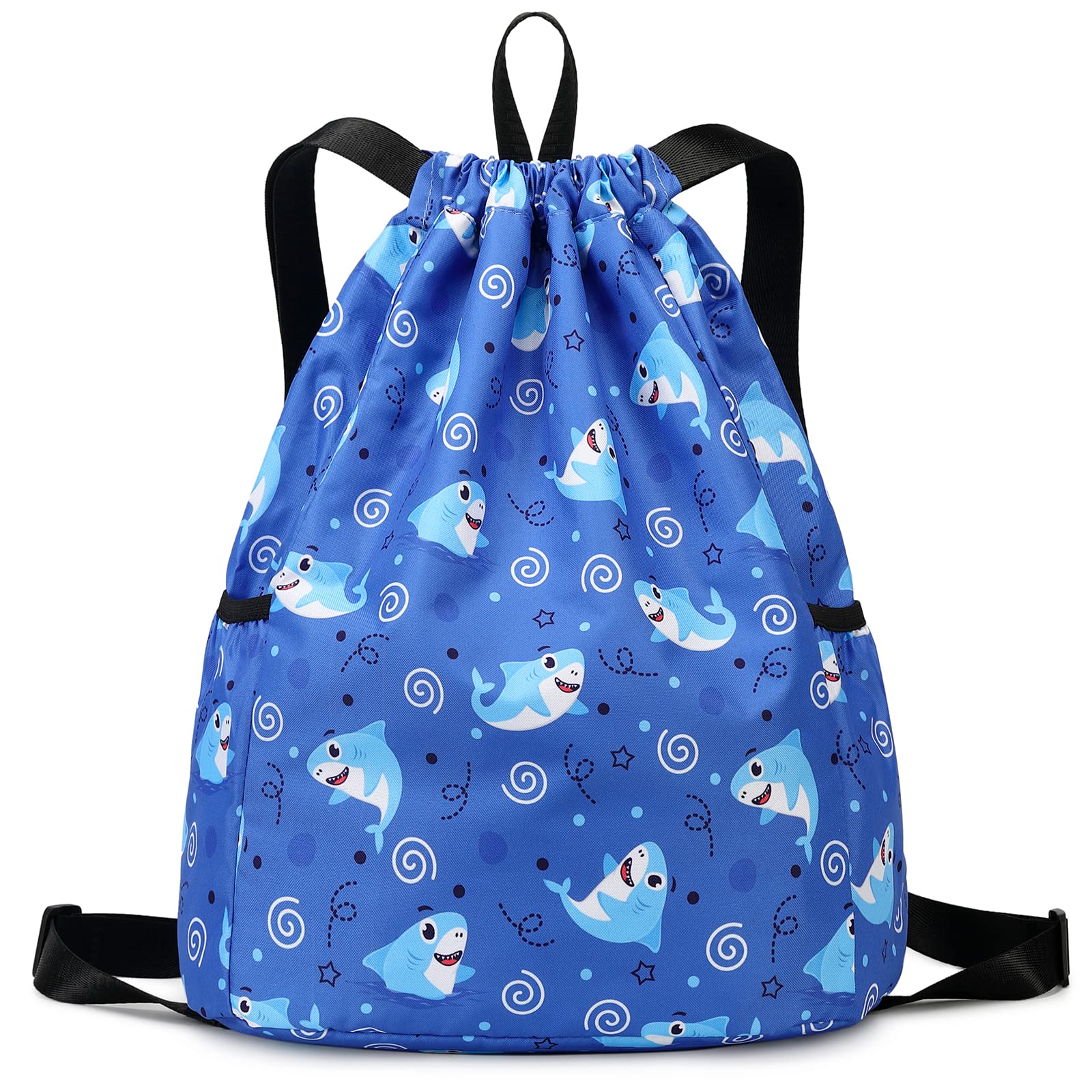 Ryushoyo Trendy Drawstring Backpack for Kids - Fun and Functional Gym Dance Beach Swim Travel Bag with Two Water Bottle Holders