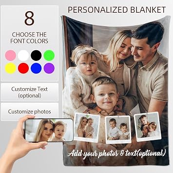 Bemaystar Personalised Blanket with Photo - Gifts for Women Men, Personalised Photo Gifts, Custom Blanket, Photo Collage Blanket, Gifts for Wedding, Birthday, Fathers Day