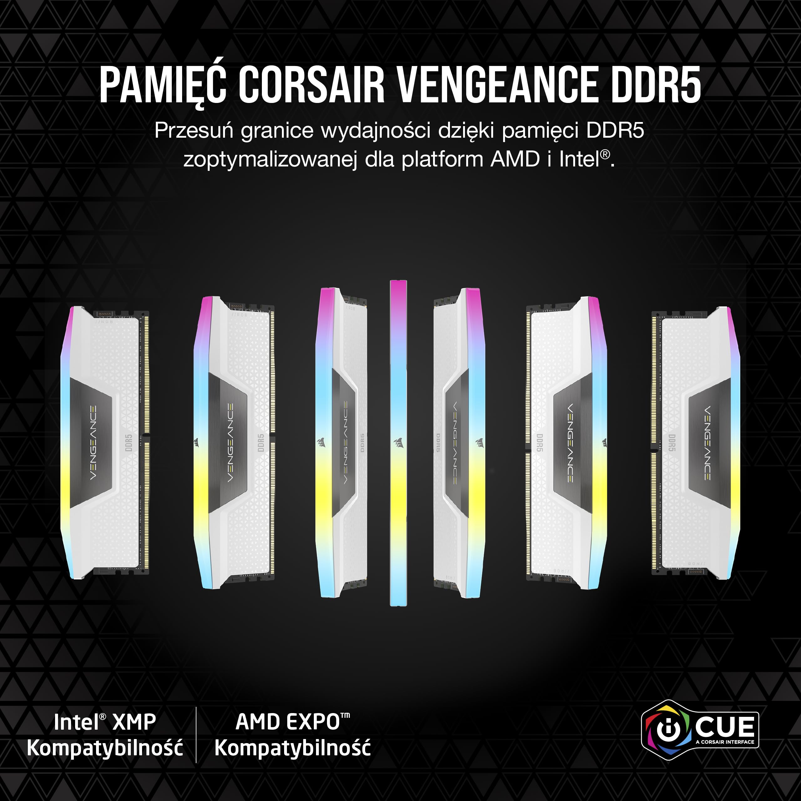 CORSAIR VENGEANCE RGB DDR5 RAM 32GB (2x16GB) do 6400MHz CL36-48-48-104 1.35V AMD EXPO Intel XMP 3.0 RAM do Komputera – Biały (CMH32GX5M2B6400Z36W)