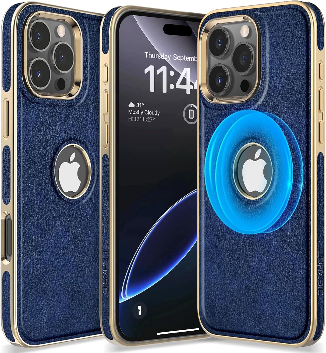 LOHASIC Magnetic Case for iPhone 16 Pro Max, Stronger Magnet Compatible with MagSafe, Luxury Logo View, Elegant PU Leather ProMax Phone Cover for Men Women, 6.9 Inch - White Gold