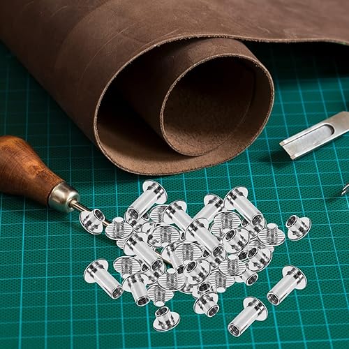 Miniatura 6 de EXCEART 90 Sets Leather Rivets Kit Double Cap Rivet Tubular Metal Studs 6 Sizes Round Flat Head Leather Rivets for Leather