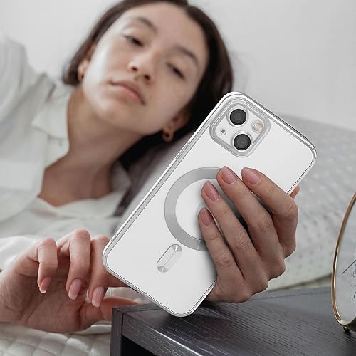 Miniatura 6 de Funda magnética para iPhone 15, galvanizada transparente, delgada, para iPhone 15 (6.1 pulgadas), con película protectora de pantalla, a prueba de
