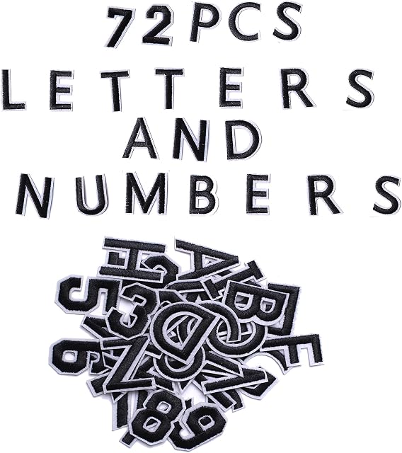 Harsgs 72 PCS Iron on Letters Numbers Patches, Embroidered Patches Letters A-Z Numbers 0-9 Applique for Clothes, Dress, Hat, Jeans, DIY Accessories, Black