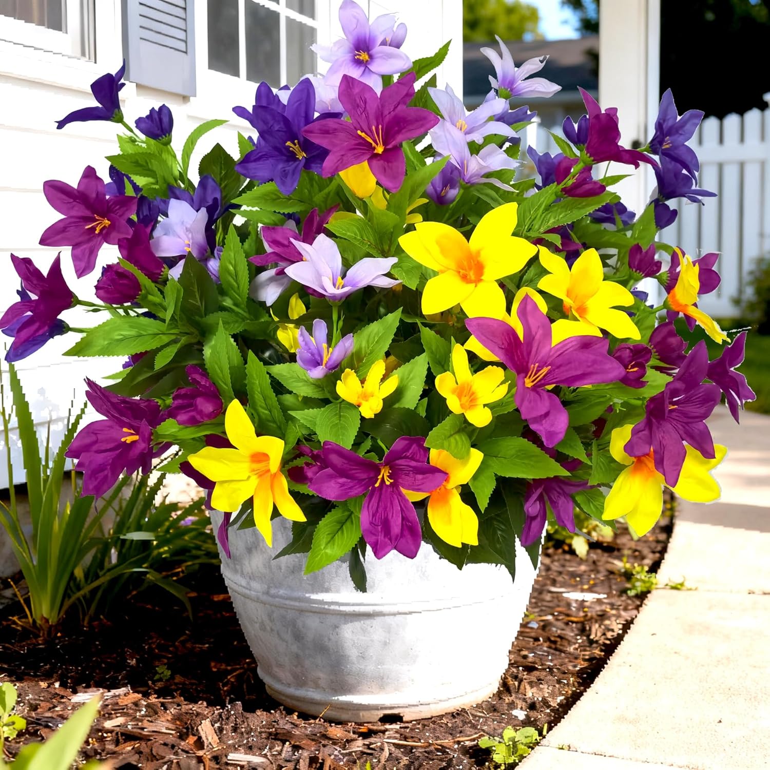 TSTWETO 4 Large Bundles Realistic Fake Azalea Artificial Flowers for Outdoors Fake Plants UV Resistant Spring Summer Decor, Artificial Faux Plants Outdoor Flowers No Fade for Porch Garden Window Box