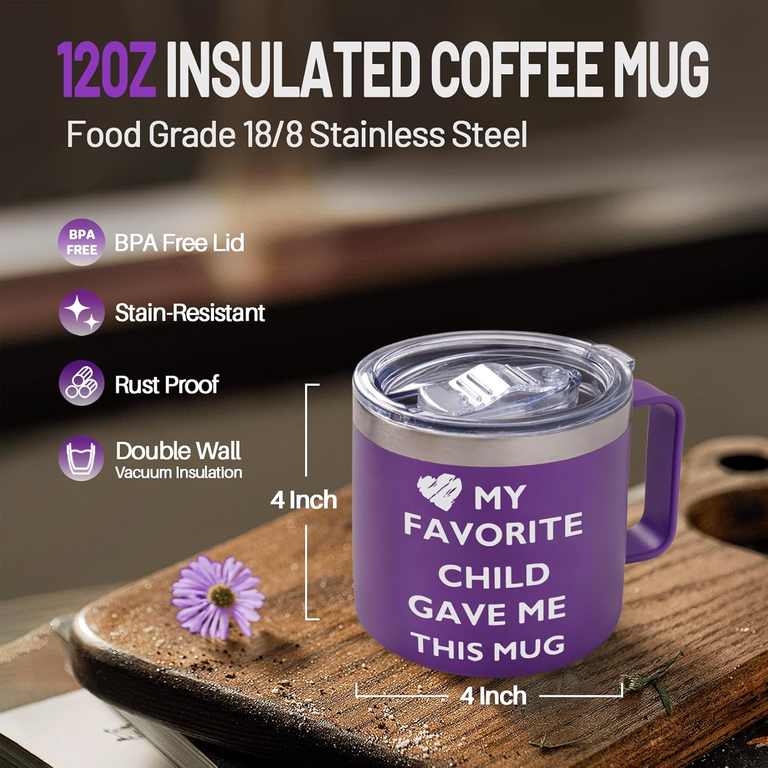 Best Mom Gifts from Son Daughter, Thank You Inspirational Gift for Women, Birthday Christmas Mothers Day Gift, 12 OZ Stainless Steel Insulated Coffee Mug with Lid Purple - Image 3