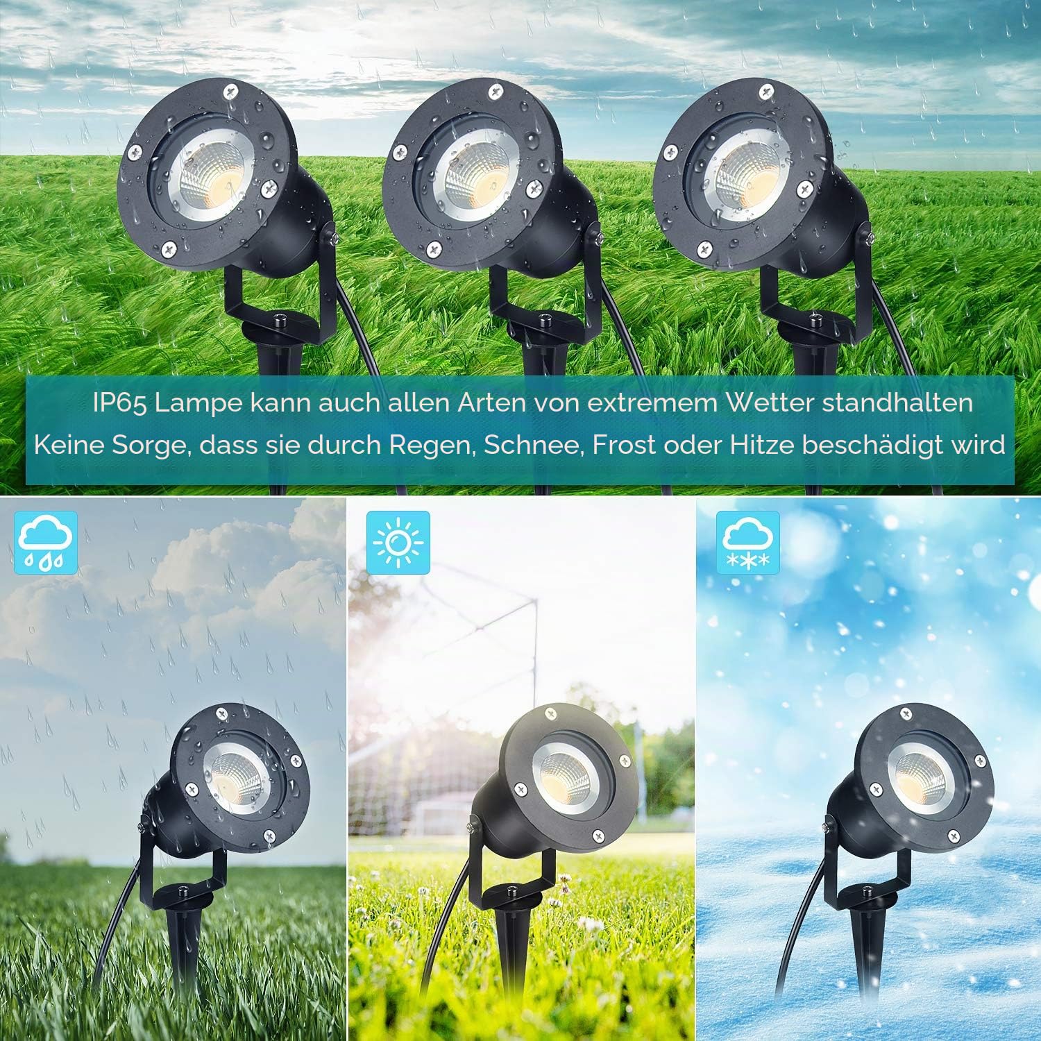 CPROSP 4er Set GU10 Gartenstrahler mit Erdspieß - 5W LED Außenstrahler IP65 Wasserdicht - Warmweiß 3000K - Inklusive LED Birnen - Ideal für Wege, Beete und Terrassen, mit 150CM Stromkabe