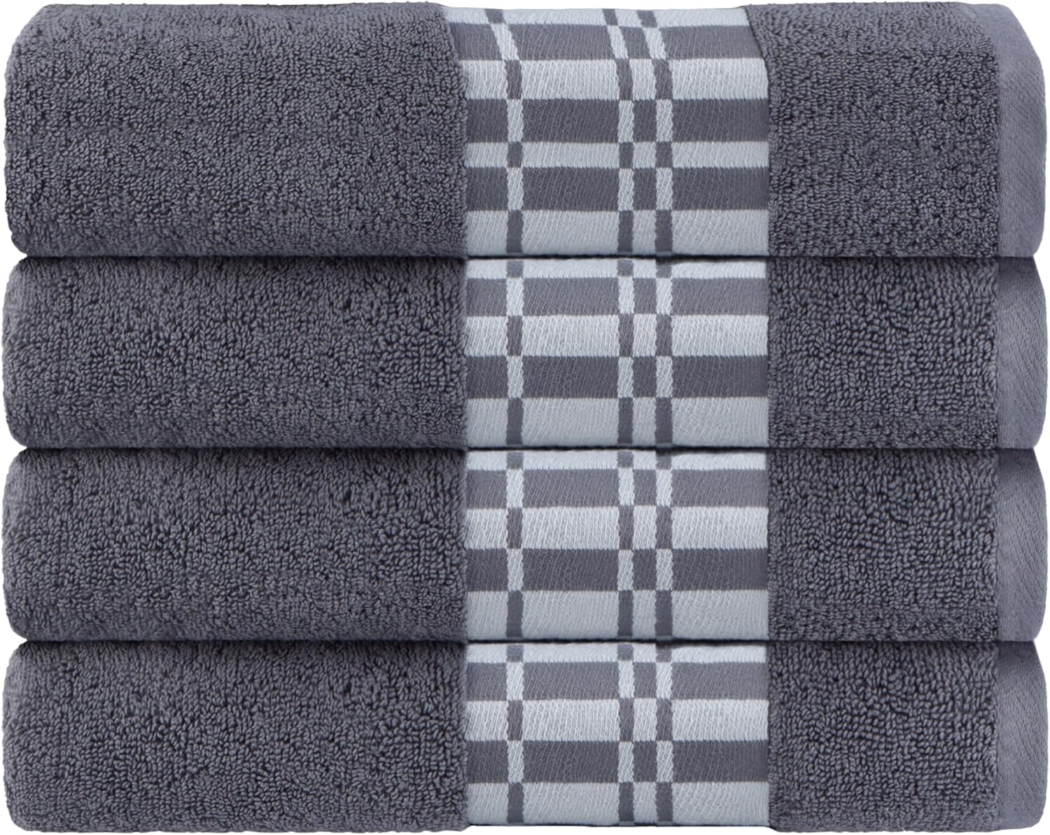 Superior Larissa Cotton Bath Towel Set, Geometric Design, Dobby Border, Medium Weight Towels for Bathroom, Guest Bath, Spa, Resort, Hotel, Airbnb, Home Essentials, Includes 4 Bath Towels, Light Blue