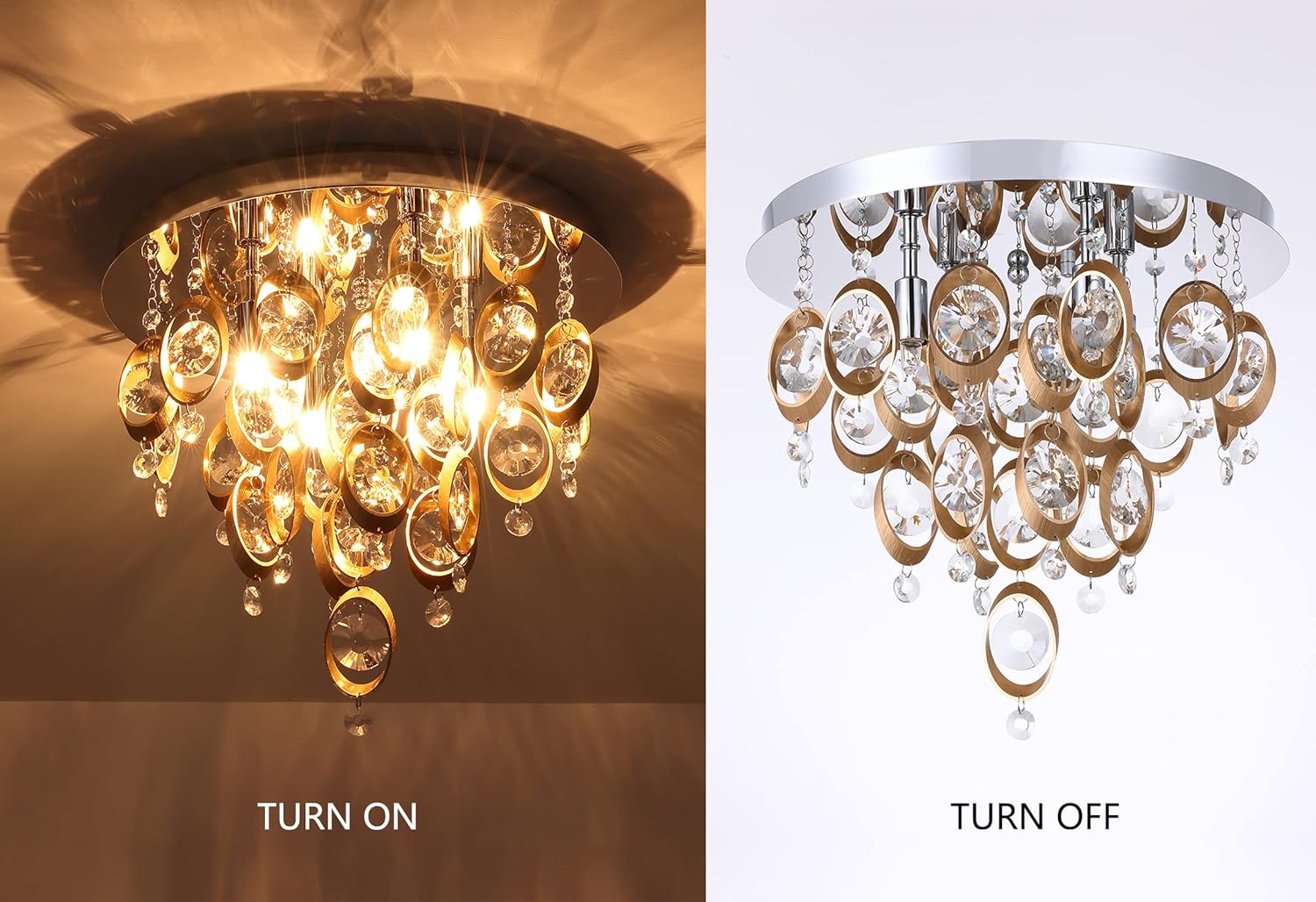 Crystal Chandelier Lighting Fixture 4-Lights,G9 Close Flush Mount Ceiling Light for Bedroom Bathroom Kitche Island. (Copper)