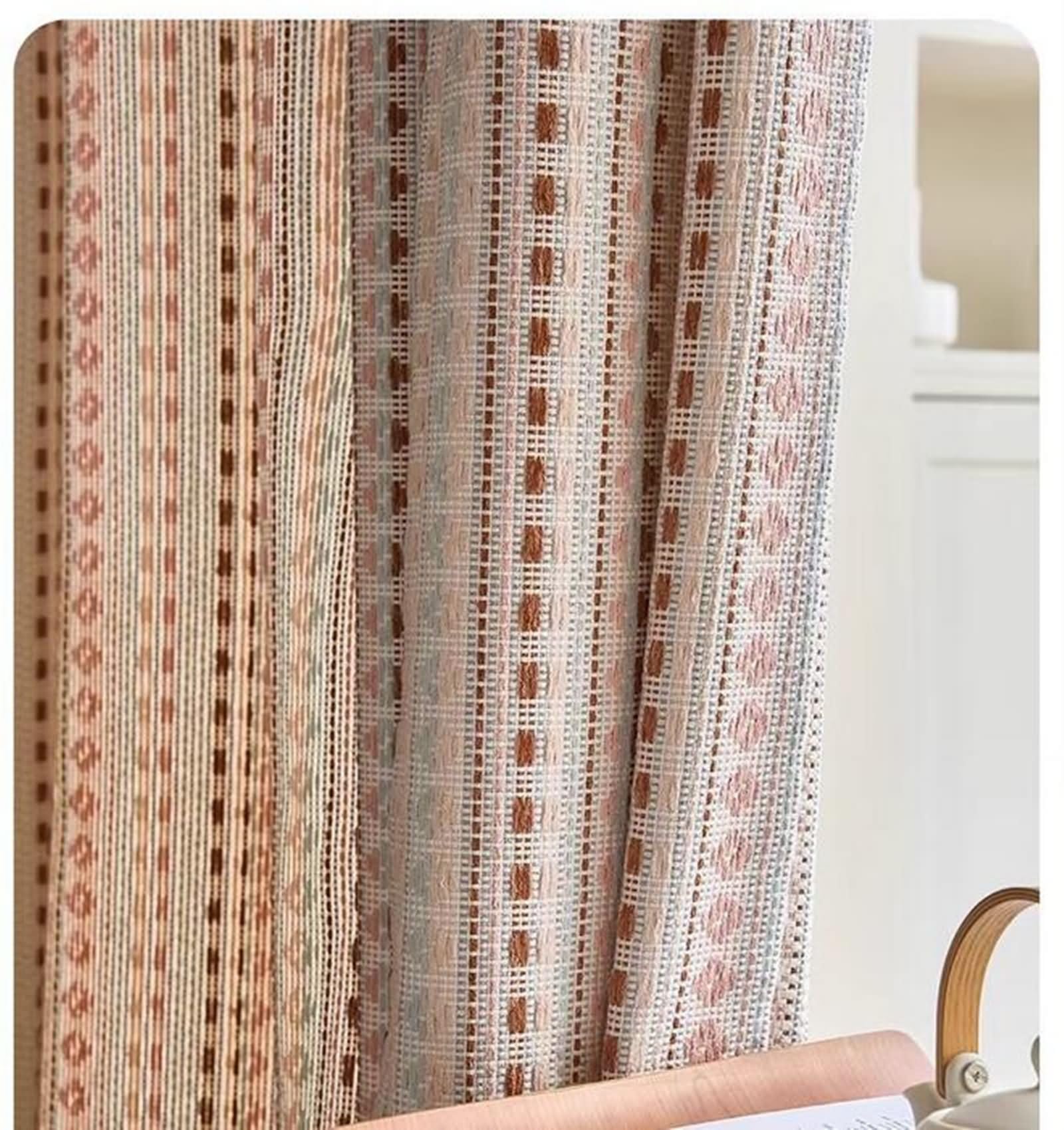 Rideau Salon Moderne Lot de 2, 96x160cm Motif géométrique Décoration pour Maison Salon Cuisine Chambre, Oeillet, Brun Rose