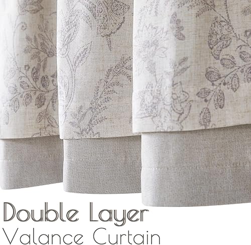 Miniatura 3 de Lazzzy Cenefa de cocina para ventanas, con aislamiento térmico, cortina opaca con estampado floral, lino sintético, cenefa de cortina para cocina