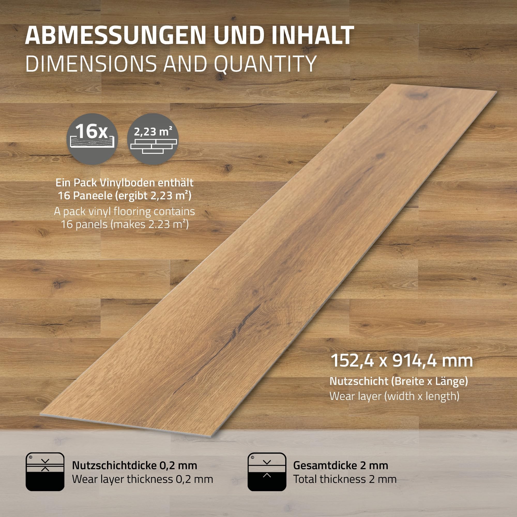 ML-Design Lames PVC Adhésives Effet Chêne Rustique, Revêtement de Sol en Vinyle Autocollant, Imitation Parquet, Imperméable, Installation Facile, 91,5 cm x 15,3 cm x 2 mm, 32 Pièces / 4,46 m²
