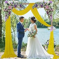 Vista 11 de Tela para arco de boda, azul marino, 20 pies, 2 paneles de tela de gasa, arcos de boda para ceremonia, cortinas de techo, arcos de boda, arco