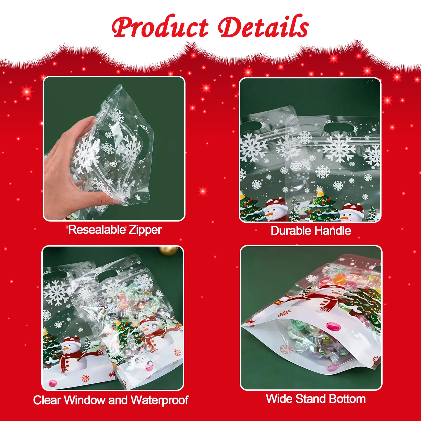 pellicule christmasBox 4点 新品未使用 Bag OP Resealable Christmas Zip Lock Bags 50PCS Clear Christmas Cookie