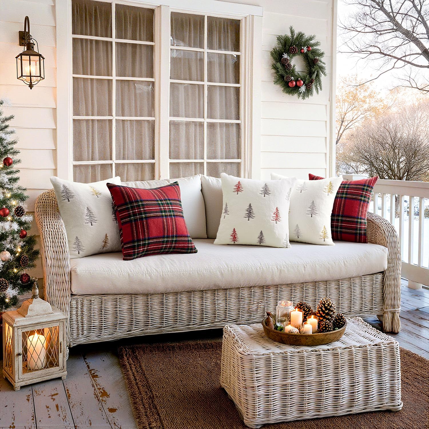 MIULEE Christmas Decorative Pillow Covers Set of 2 Faux Fur Throw Pillows with Embroidered Christmas Tree 18x18 Inch White Gold Winter Couch Covers for Festival Sofa Bedroom Living Room Home Decor