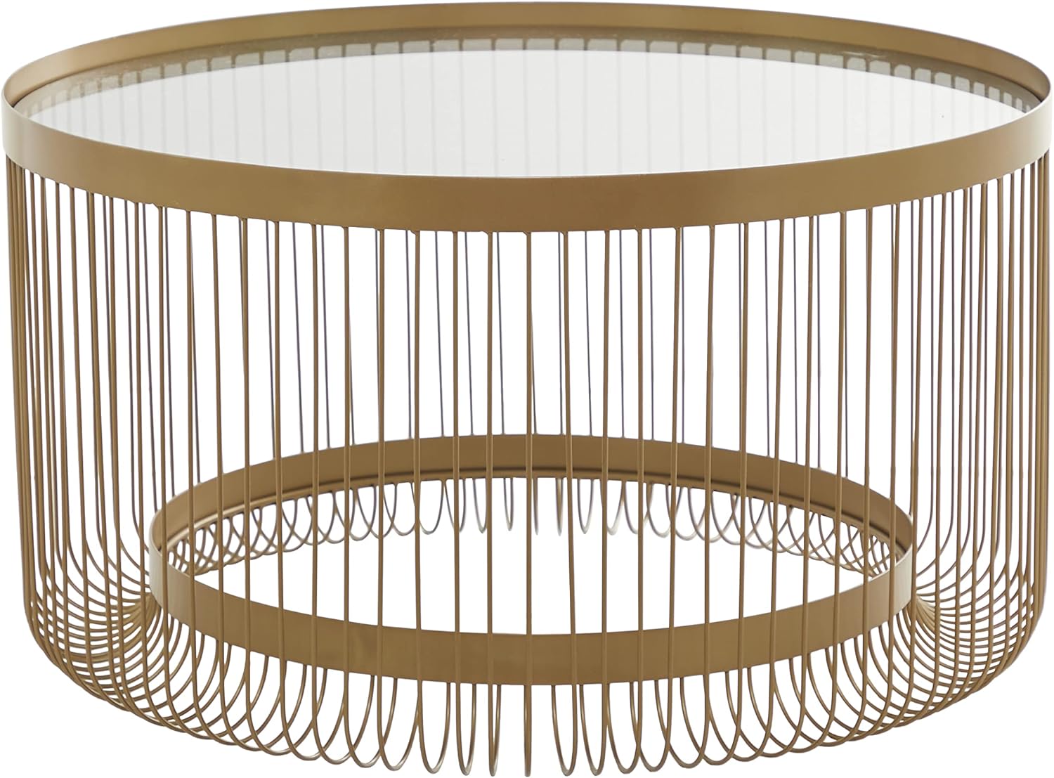 Deco 79 Metal Living Room Coffee Table Table with Clear Glass Top, Center Table 32" x 32" x 18", Gold