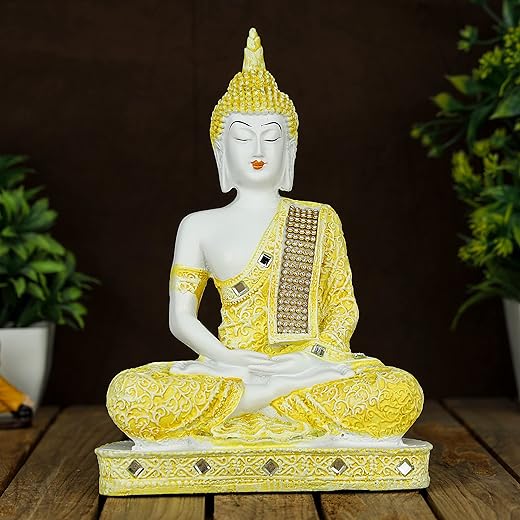 Global Grabbers New 25 Centimetre Meditating Sitting Buddha Statue showpiece Idol Home Decor Items for Living Room and Gifts (YEL_WT/MT)