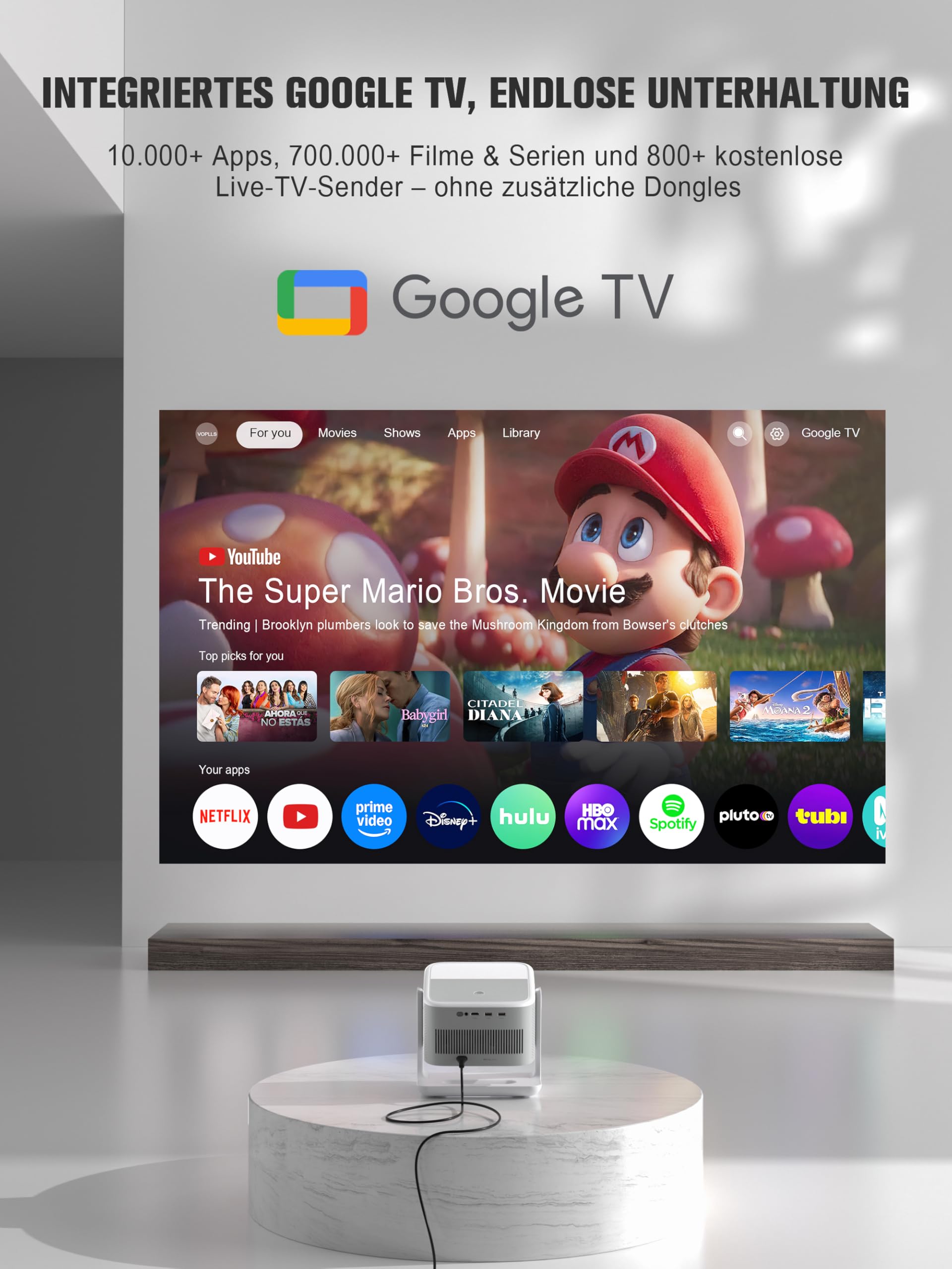 VOPLLS Beamer 4K Heimkino 1200ANSI Autofokus Trapezkorrektur WiFi6 Bluetooth Dolby Audio HDR10+ Projektor