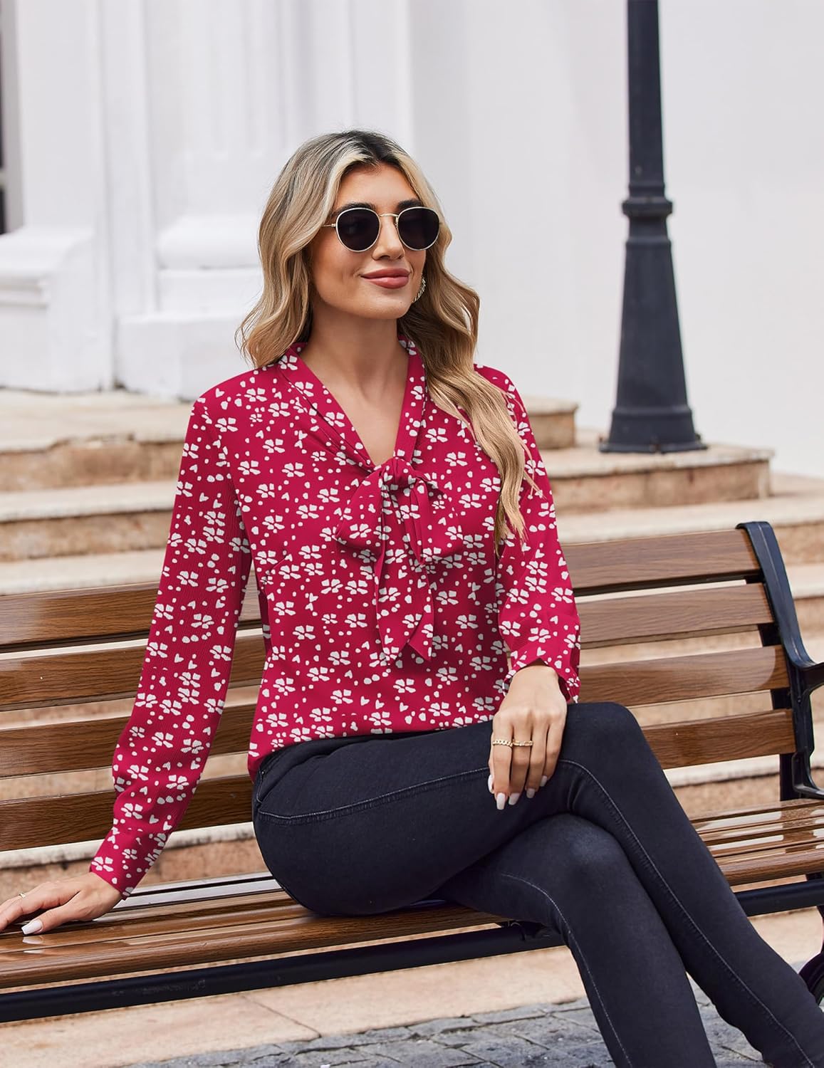 Zeagoo Womens Blouses Chiffon Long Sleeve Shirts Bow Tie Neck Work Tops Business Casual Outfits - Image 4