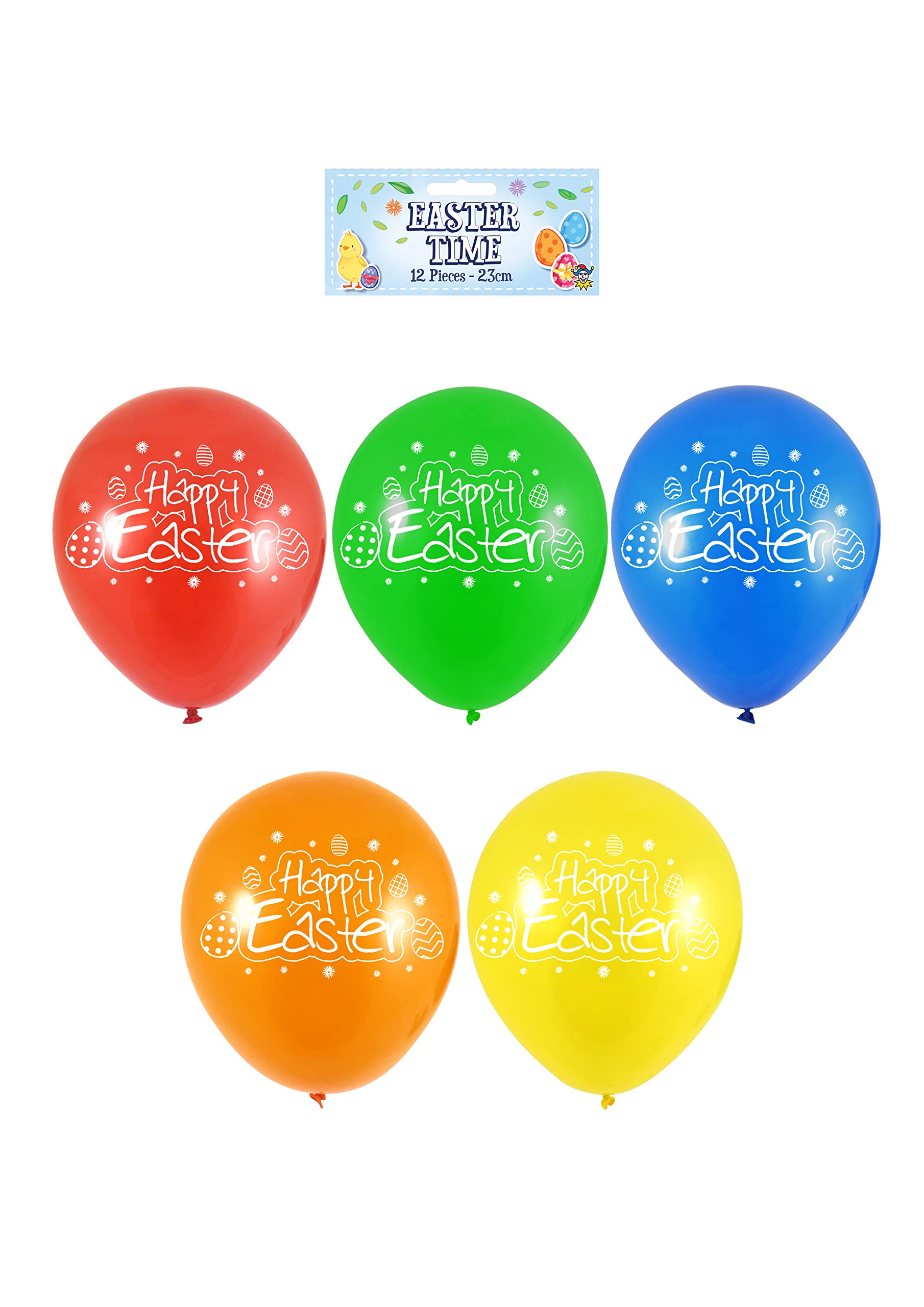 PARTY TIME HAPPY EASTER BALLOONS 12 PIECES 23 CM ASSORTED COLOURS