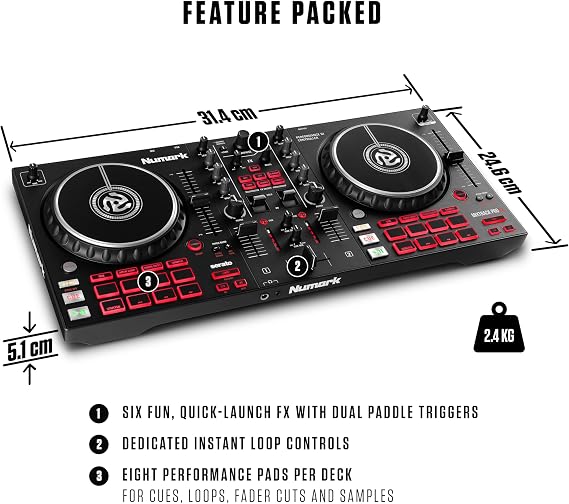 Numark Mixtrack Pro FX DJ Controller | 2-Decks, 3-Band EQ DJ Mixer, 16 Pads, 2 Effects Paddles, Audio Interface, Serato DJ Lite
