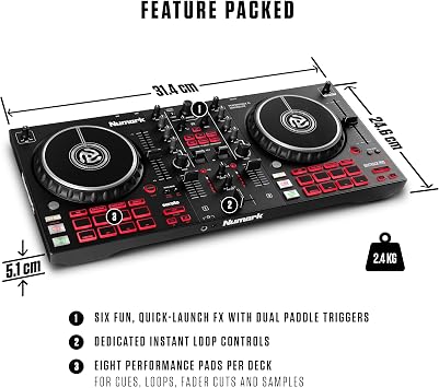 Numark Mixtrack Pro FX DJ Controller | 2-Decks, 3-Band EQ DJ Mixer, 16 Pads, 2 Effects Paddles, Audio Interface, Serato DJ Lite