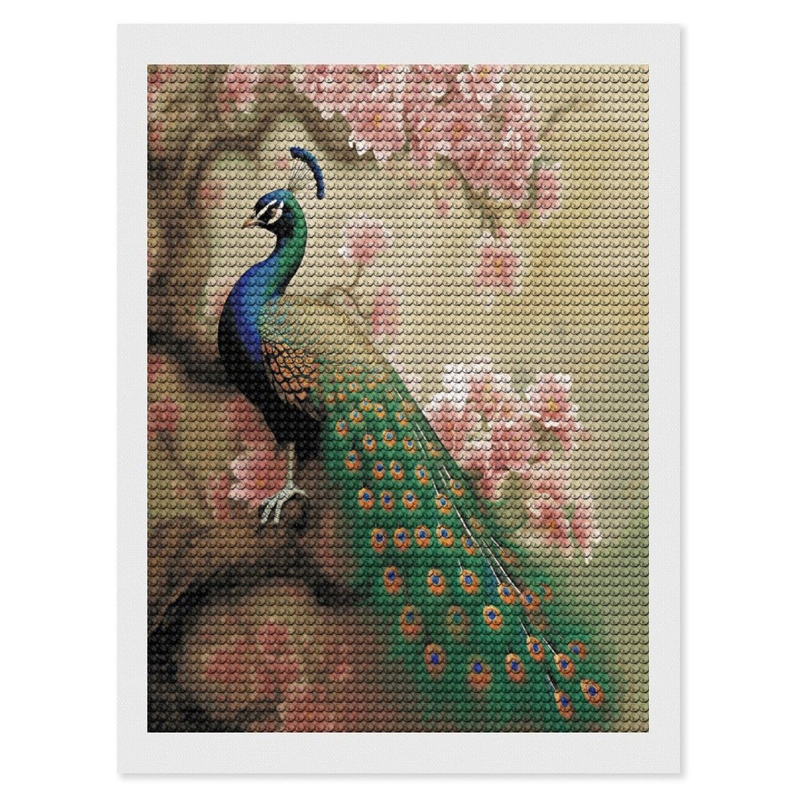 VstaDank Oriental Peacock on Flower Tree Diamond Painting Kits Exquisite DIY Full Round Drill Diamond Dots Painting for Adults Beginner Diamond Photo Paint with Diamond Picture Art Wall Decor 12"x16"